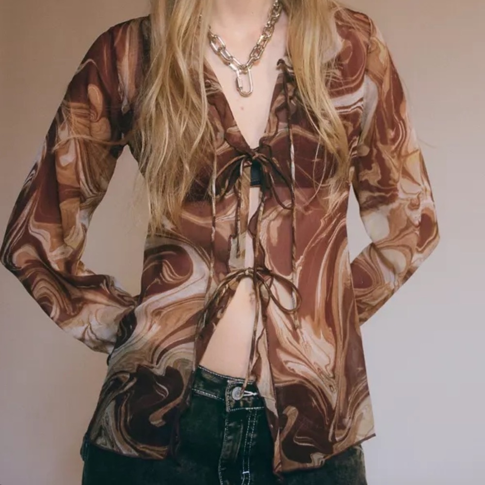 Urban Outfitters Misty Gauze Tie-Front Blouse